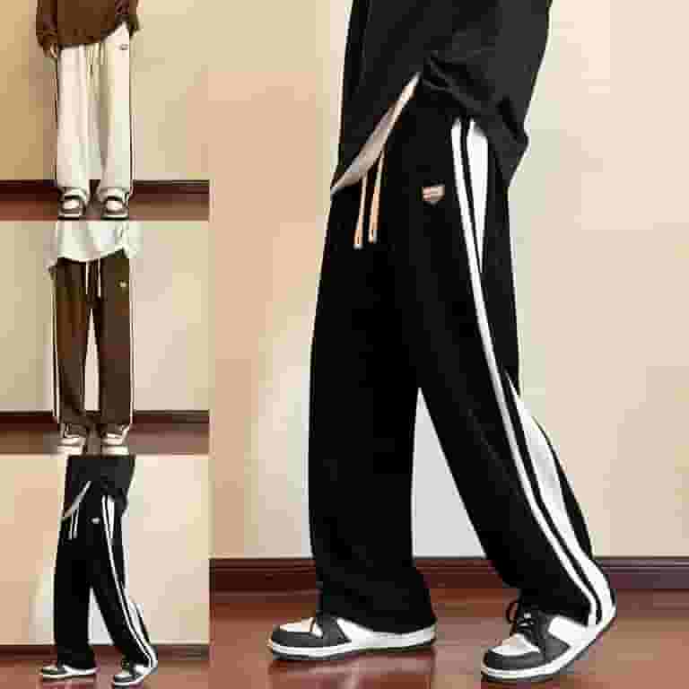 パンツ Luxury Street Wear striped track pants bi-color be unisexual Mens Baggy Striped Sweatpants Straight Leg Pants Streetwear