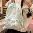 thumbnail image 5 of Aesthetic School Backpack with Lace Bow, Lace Trim School Backpack with Side Bowknot, Lightweight Computer Bag for Middle School College, Green, 5 of 10