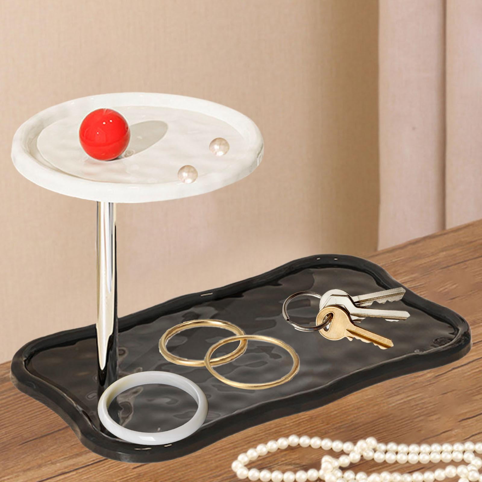 freneci 2 Tier Jewelry Tray Decoration Shelf Holder for Necklaces Earrings Bracelets Black Base