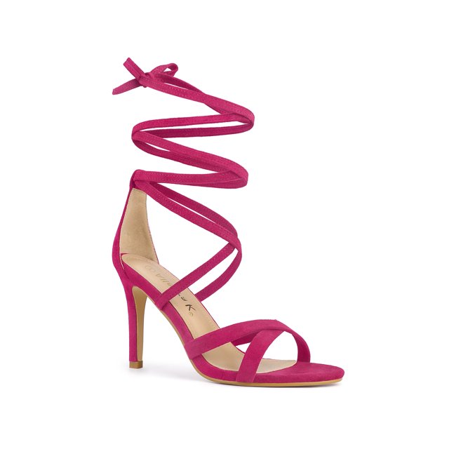 BLISSFUL STEP Sandales à Talons Aiguilles Hauts à Lacets pour Femmes Rose Vif 7,5