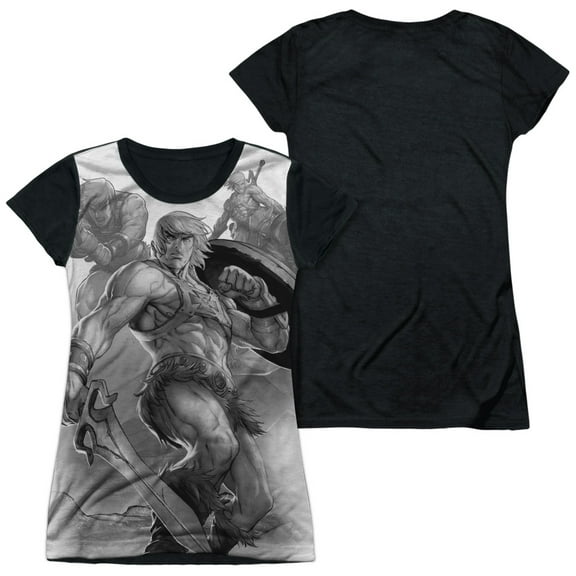 Masters Of The Universe - B&W - Juniors Teen Girls Black Back Sleeve Shirt - XX-Large