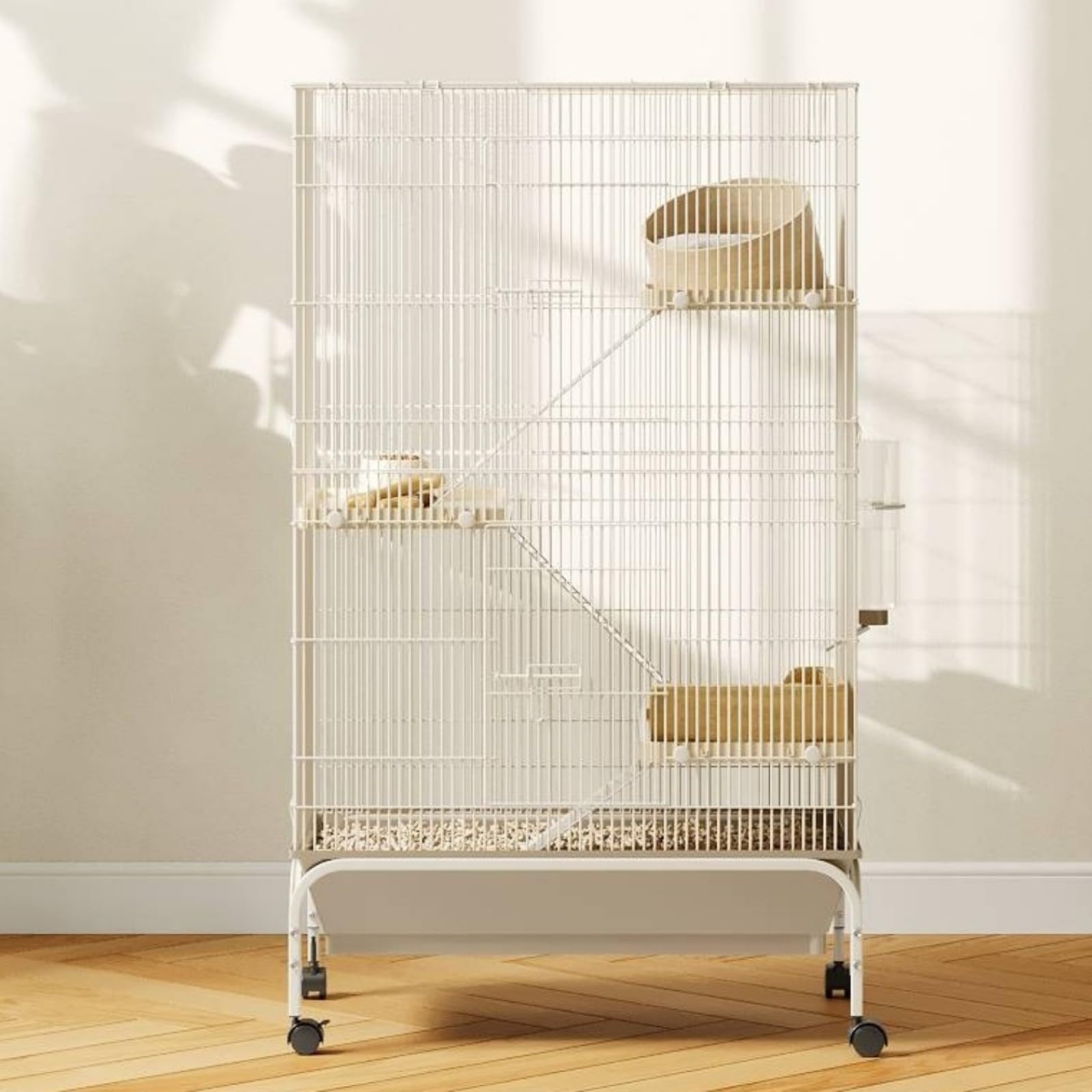TEQIN 3 Tiers Small Animal Critter Cage,55" h Ferret Cage  with 3 Removable Ramps,Food Bowl, Water Bottle, Metal Small Animal Cages on Wheels for Chinchillas, Guinea Pigs, Rabbit, Sugar
