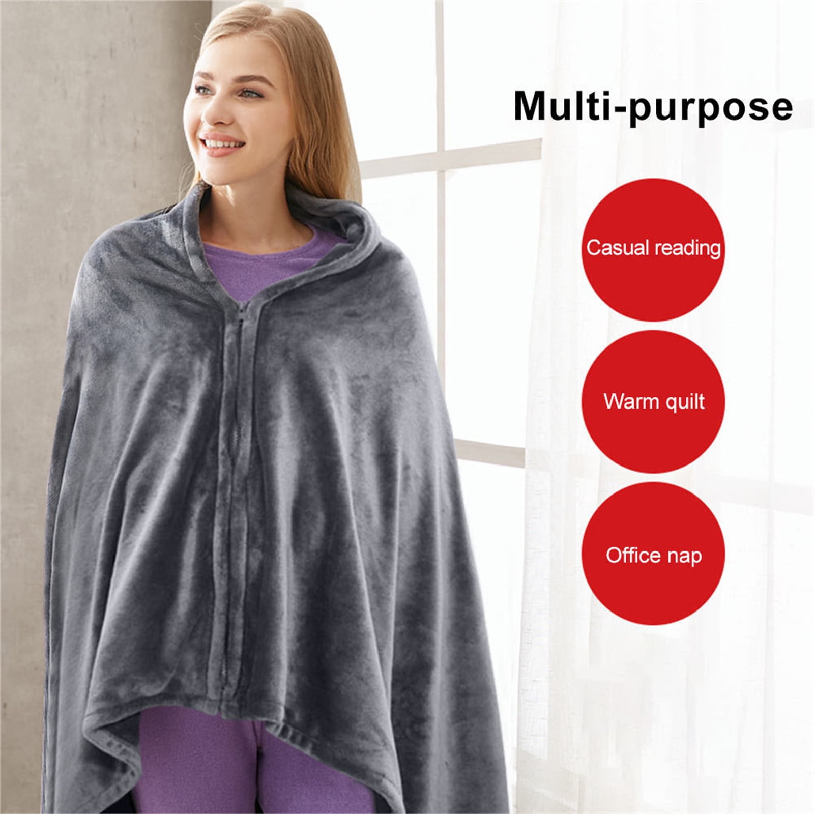 Cordless Heated Blanket, USB Battery Powered Wearable Throw with 3 Heat Settings, Portable Electric Heating Shawl for Outdoor Camping, Travel, Stadium Events