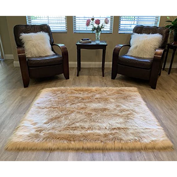 LAMBZY Faux Sheepskin Super Soft Hypoallergenic Silky Square Shag Rug