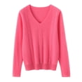thumbnail image 6 of VSSSJ Womens V Neck Sweaters Loose Fit Soft Solid Color Long Sleeve Casual Warm Knit Fall Winter Base Layer Sweater Pullover Tops Pink S, 6 of 9