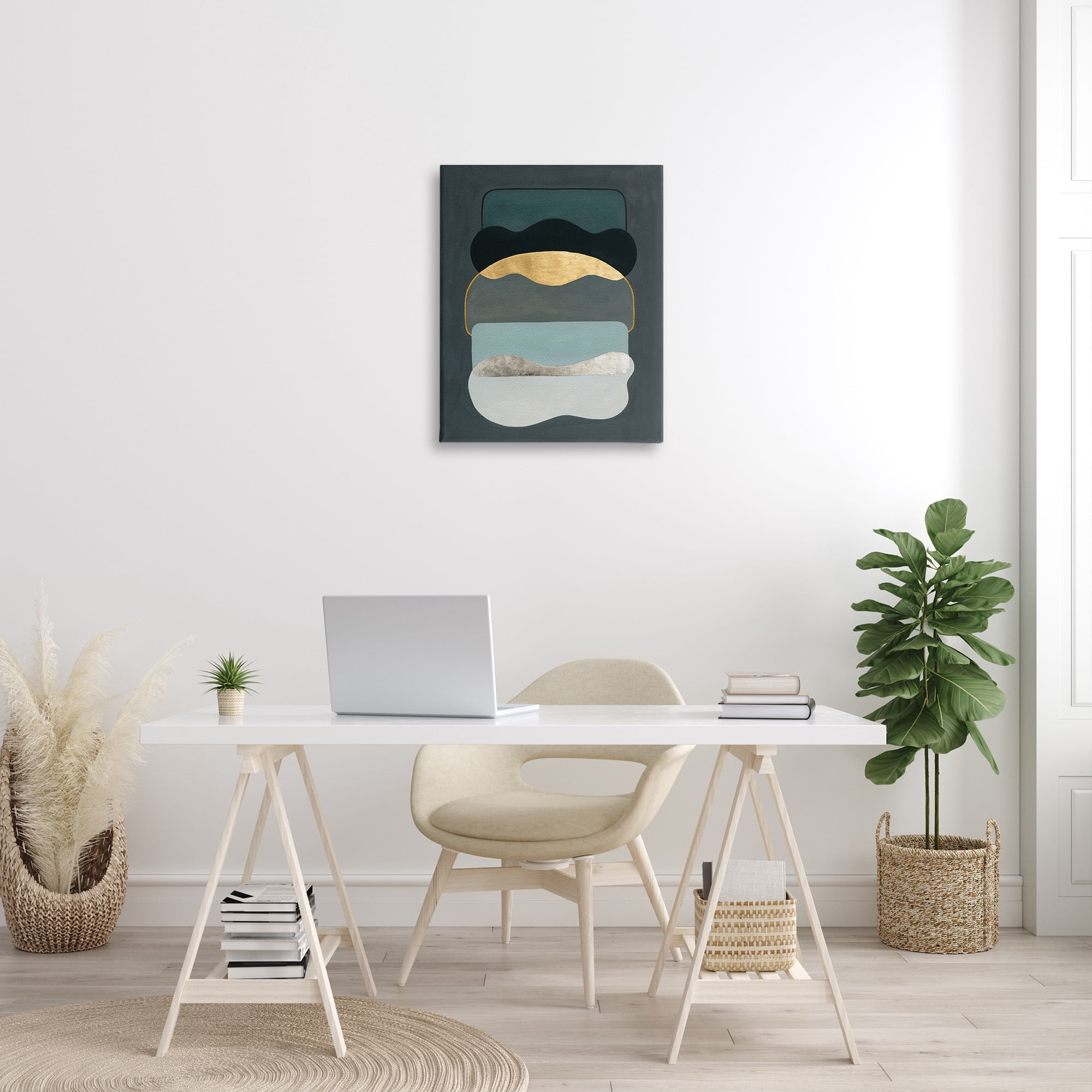 Stupell Industries Dark Layered Shapes Abstract Painting Gallery Wrapped Canvas Art Print Wall Art, 24 x 30