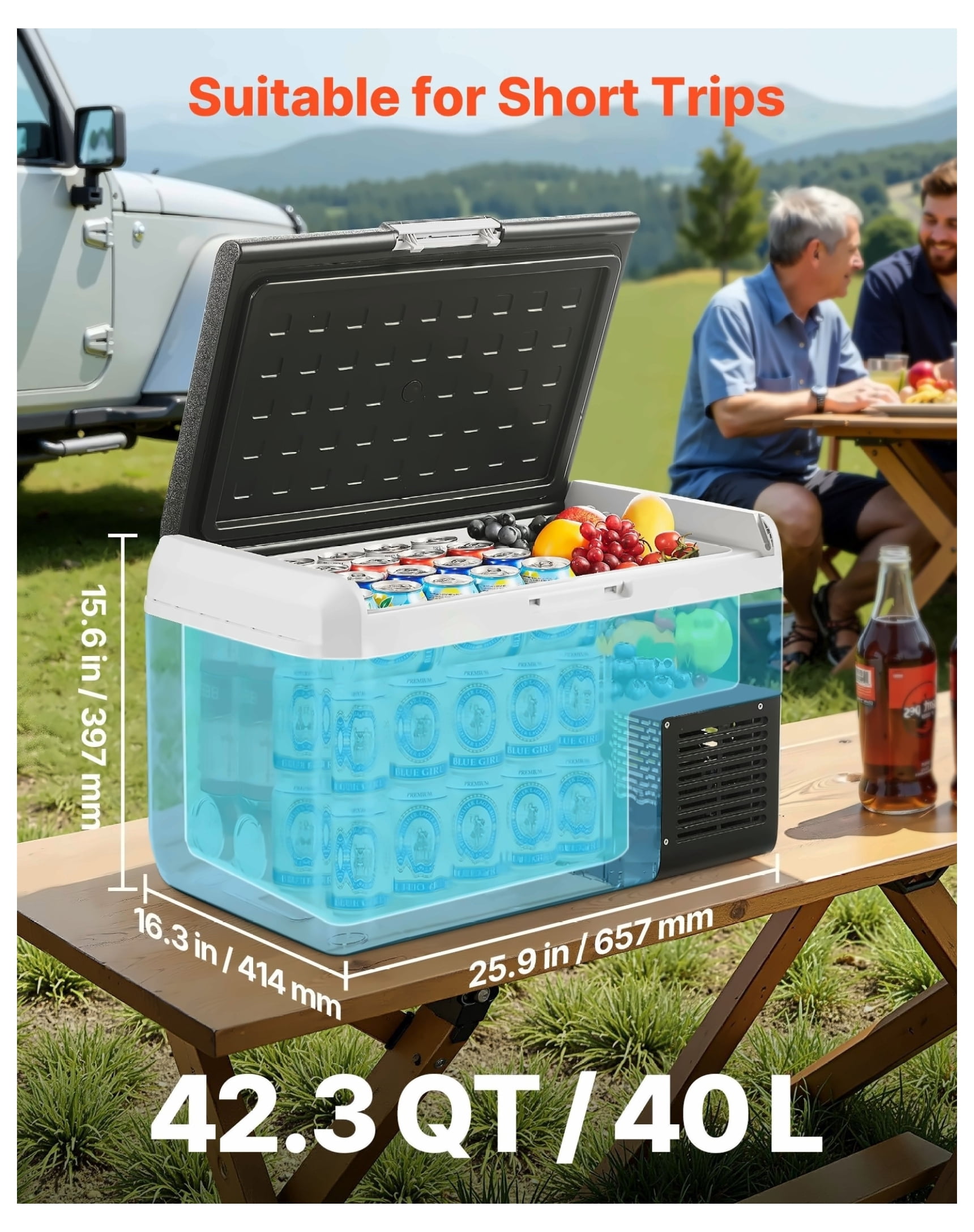 12V Car Refrigerator 42.3QT, Portable Car Fridge Freezer -4 to 68°F, DC 12/24V & AC 100-240V, Electric Cooler for Camping, RV, Travel