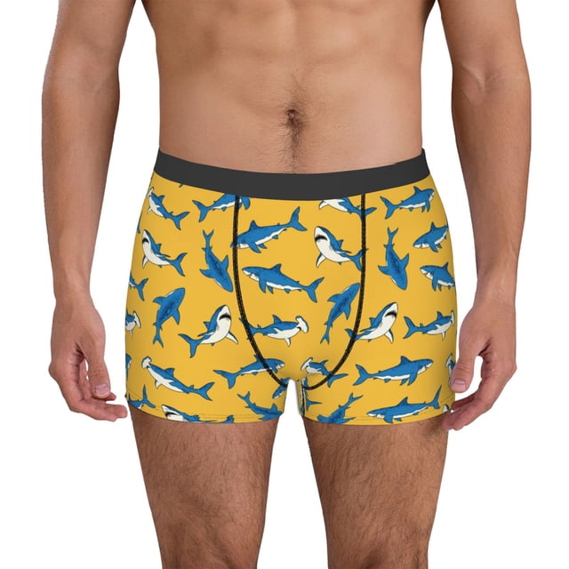 Balery Shark Print Calzoncillos bóxer para hombre, ropa interior de algodón suave y transpirable con cinturilla de nailon-Medium
