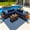 Sunbrella Canvas Navy, variant on Tuscany 8-Piece Resin Wicker Outdoor Patio Sectional Sofa Set in Brown w/ Seven Modular Sectional Seats and Coffee Table (Half-Round Brown Wicker, Polyester Light Gray)