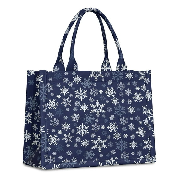 Large Capacity Tote Bag,Dark Blue Christmas Snowflake Pattern Handbag Fashion Luxury Tote Bag,15.7"x13"x 5.1" Inches,Laptop Compatible