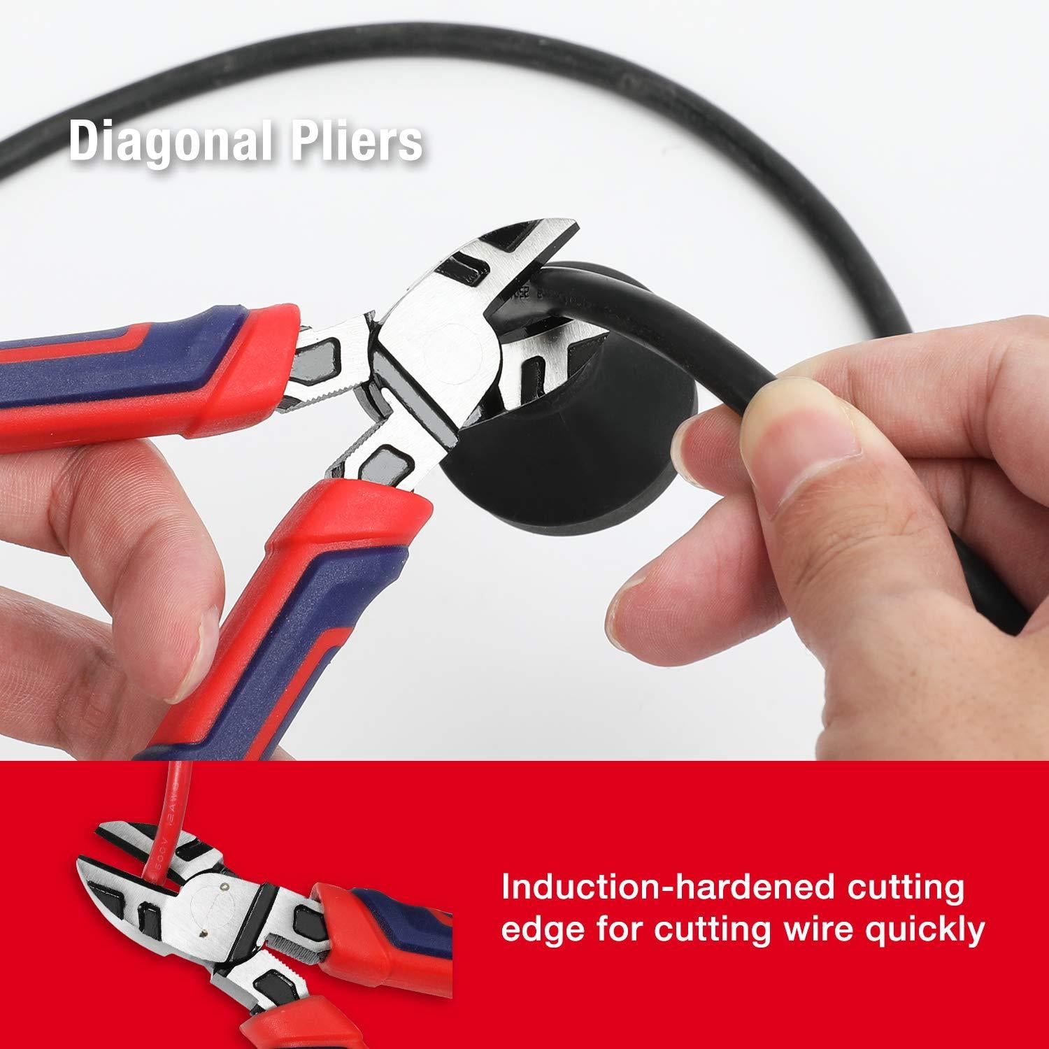 Pliers Set  Cr-v Construction Includes 6 Inch Slip Joint Long Nose Diagonal 8 Groove 7 Linesman And Storage Pouch For Basic Repair (pack Of 2)