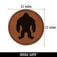 thumbnail image 2 of Hairy Bigfoot Sasquatch Standing Silhouette 2.5" Faux Leather Round Engraved Iron-On Patch - Brown, 2 of 6