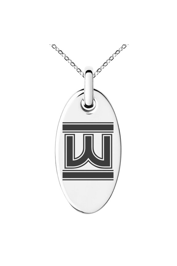 Stainless Steel Letter W Initial Empire Monogram Engraved Small Oval Charm Pendant Necklace