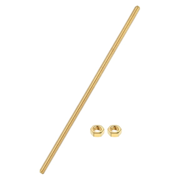 Uxcell Brass Fully Threaded Rod, M4x0.7mm Pitch Right Hand Threads Studs with Solid Brass Hex Nuts, 150mm/6" Long Threaded Screw Rods Fasteners for Anchors Bolts Hangers Clamps