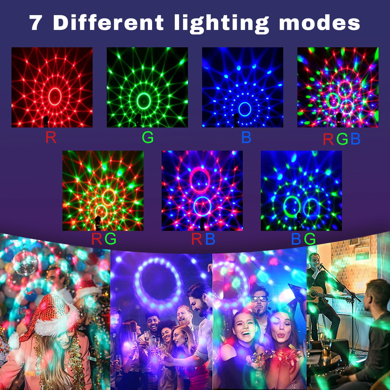 AGCAN 2 Pack Disco Ball Lights, Sound Activated Party Stage Lights with Remote Control, Music Sync DJ Strobe Lights for Home Dance Birthday Halloween Christmas Party Decorations