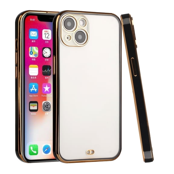Cover for Apple iPhone 12 Pro (6.1") Slim Hybrid Gold Plated Chrome Transparent Rubber Gummy Hard PC Thick TPU Protective Phone Case Fit iPhone 12 Pro [ Black ]