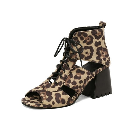 

Woobling Ladies Dress Sandal Block Heeled Sandals Chunky Heel High Heels Fashion Pumps Work Wedding Leopard Print 5.5