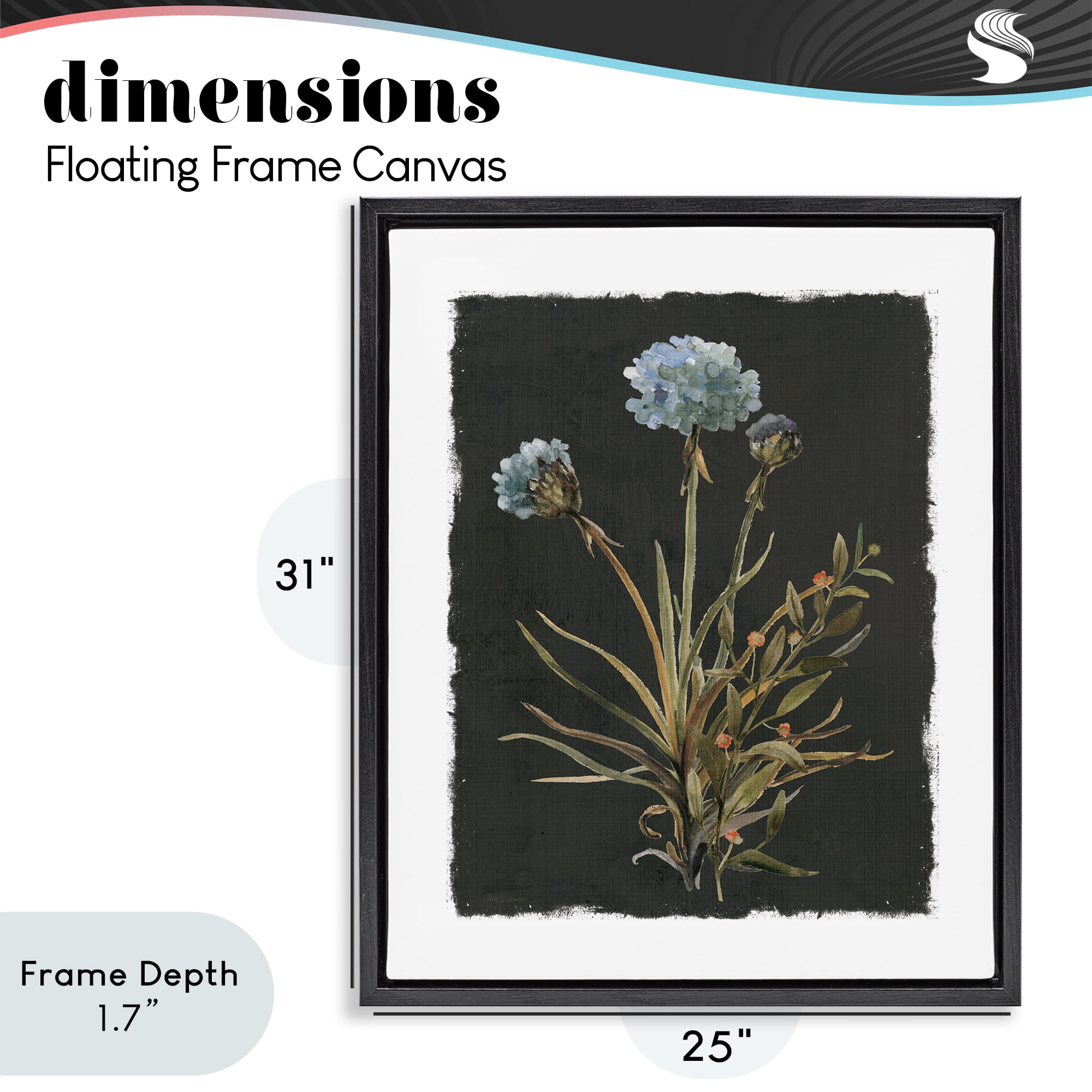 Stupell Industries Cerulean Bloom on Dark Green Black Framed Floater Canvas Wall Art, design by Carol Robinson