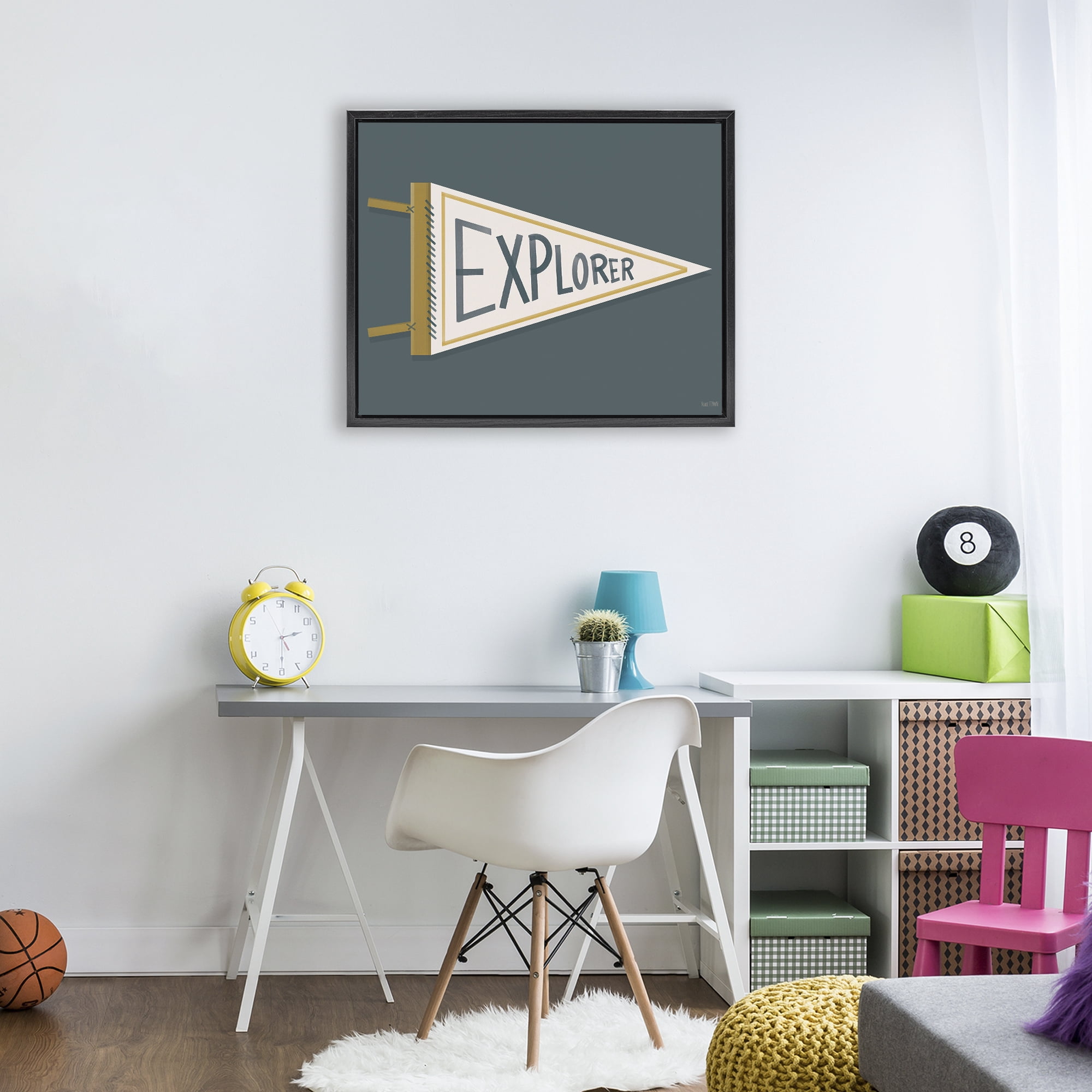 Stupell Industries Explorer Retro Pennant Black Framed Floater Canvas Wall Art, design by House Fenway