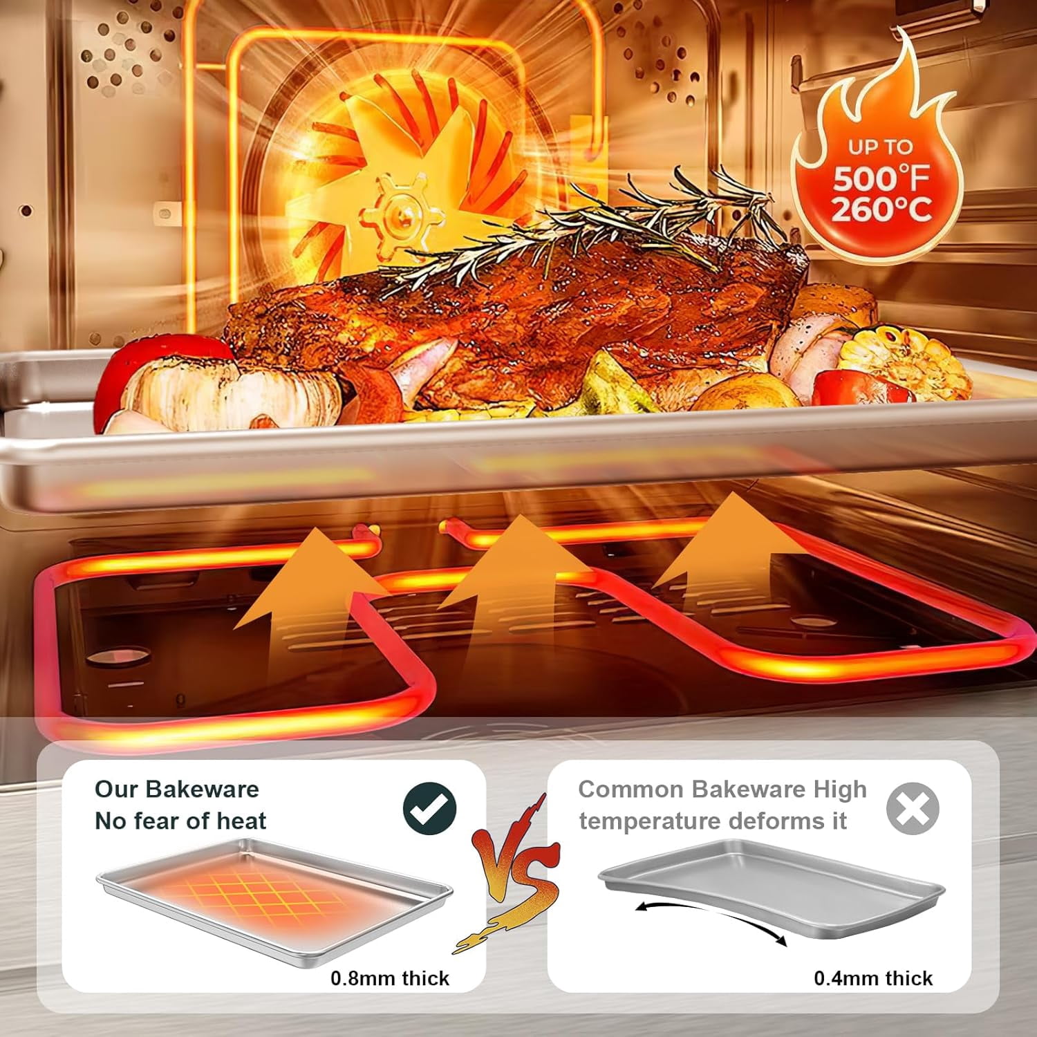 Nonstick Heavy Duty Natural Aluminum Baking Sheet, with Rack Set 2 Pans 2 Racks, Warp Resistant & Heavy Duty, Half Sheet Size