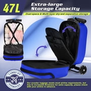 Advwin Scooter Suitcase with Top Opening & LED Light-up Wheel, Lightweight Hardshell Foldable Ride-On Luggage with Adjustable Handle for Travel, Blue
