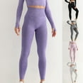 thumbnail image 2 of Maoxin Leggings Women's Solid Color Seamless Hip Lifting Breathable Yoga Suit With Tight Fitting High Waisted Sports Bottom Fitness Pants Workout Leggings for Women Purple M, 2 of 4