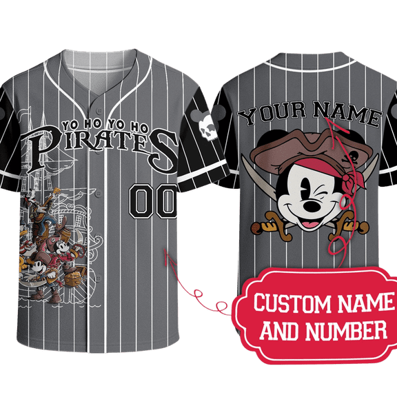 Mickey Pirate Jersey Personalized Baseball Shirt with Name and Number Unisex Matching Vacation Outfit Mickey Shirt Gifts
