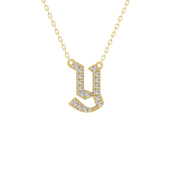ARAIYA FINE JEWELRY 10K Yellow Gold Lab Grown Diamond letter " y " Initial Pendant Silver Yellow Plating Cable Chain Necklace (1/5 cttw, D-F Color, VS Clarity) 18 "