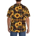 thumbnail image 3 of Fotbe Brown Blue Plaid Sunflower Camisa Estampada de Manga Corta para Hombre, Casual de Verano, Estilo Playero, Sin Arrugas-Medium, 3 of 5