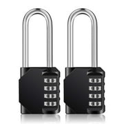 4 Digit Combination Lock 2.2 Inch Long Shackle and Outdoor Waterproof Resettable Padlock for Gym Locker, Hasp Cabinet, Gate, Fence, Toolbox (Black, Pack of 2)