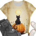 thumbnail image 3 of Womens Fall Graphic Tees Cute Cat and Pumpkin Print T-Shirts Short Sleeve Round Neck Halloween Tops Casual Holiday Blouse Season Festival Wear, 3 of 6