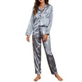 thumbnail image 1 of Arvbitana Women Pajamas Set 2Pcs Satin Leopard Print Long Sleeve Button Up Shirt +Loose Elastic Pants Sleepwear Loungewear, 1 of 5