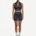 thumbnail image 4 of BODOAO Workout Sets for Women, 2 Piece Leopard Print High Neck Zip Front Sleeveless Crop Tank Top and High Waisted Biker Shorts, Stretchy Breathable Activewear Outfit Black L, 4 of 9