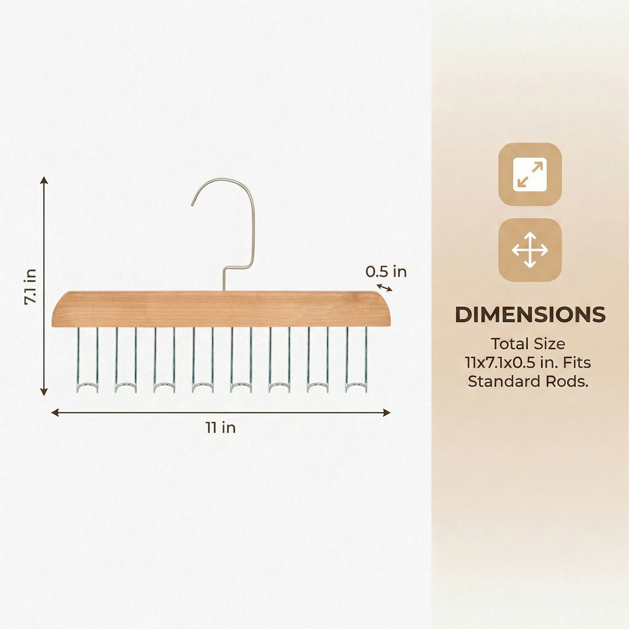 Unique Bargains 2Pcs Bra Wood Tank Top Hangers With 8 Hooks Natural 11x7.1x0.5in