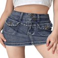 thumbnail image 2 of Women Mini Denim Skirts  Summer Rhinestone High Waist Flap Pocket Short Jean Skirts, 2 of 6