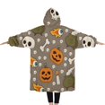 thumbnail image 2 of Oversized Wearable Blanket Hoodie,Halloween Skulls Pumpkins and Cauldrons Sherpa Blanket Hoodie with Super Pockets,Super Warm Fuzzy Pullover for Women & Men, 2 of 6