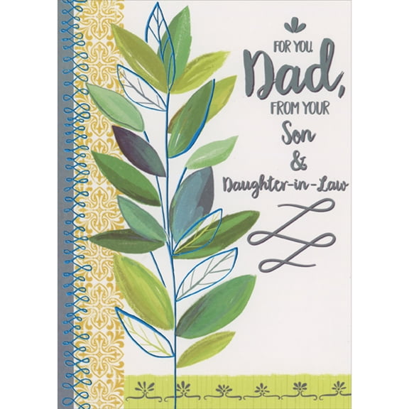 Designer Greetings Leaves on Thin Blue Foil Vine and Swirling Foil Border Father's Day Card for Dad from Son and Daughter-in-Law