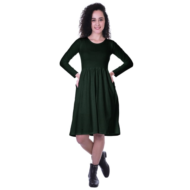 Moomaya Robe à Manches Longues pour Femmes, Taille Rassemblée, Coupe Décontractée, avec Poches