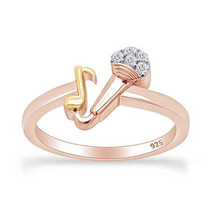 AFFY Round White Natural Diamond Accent Mic & Music Note Two Tone Ring 14k Rose Gold Over Sterling Silver, Ring Size-5