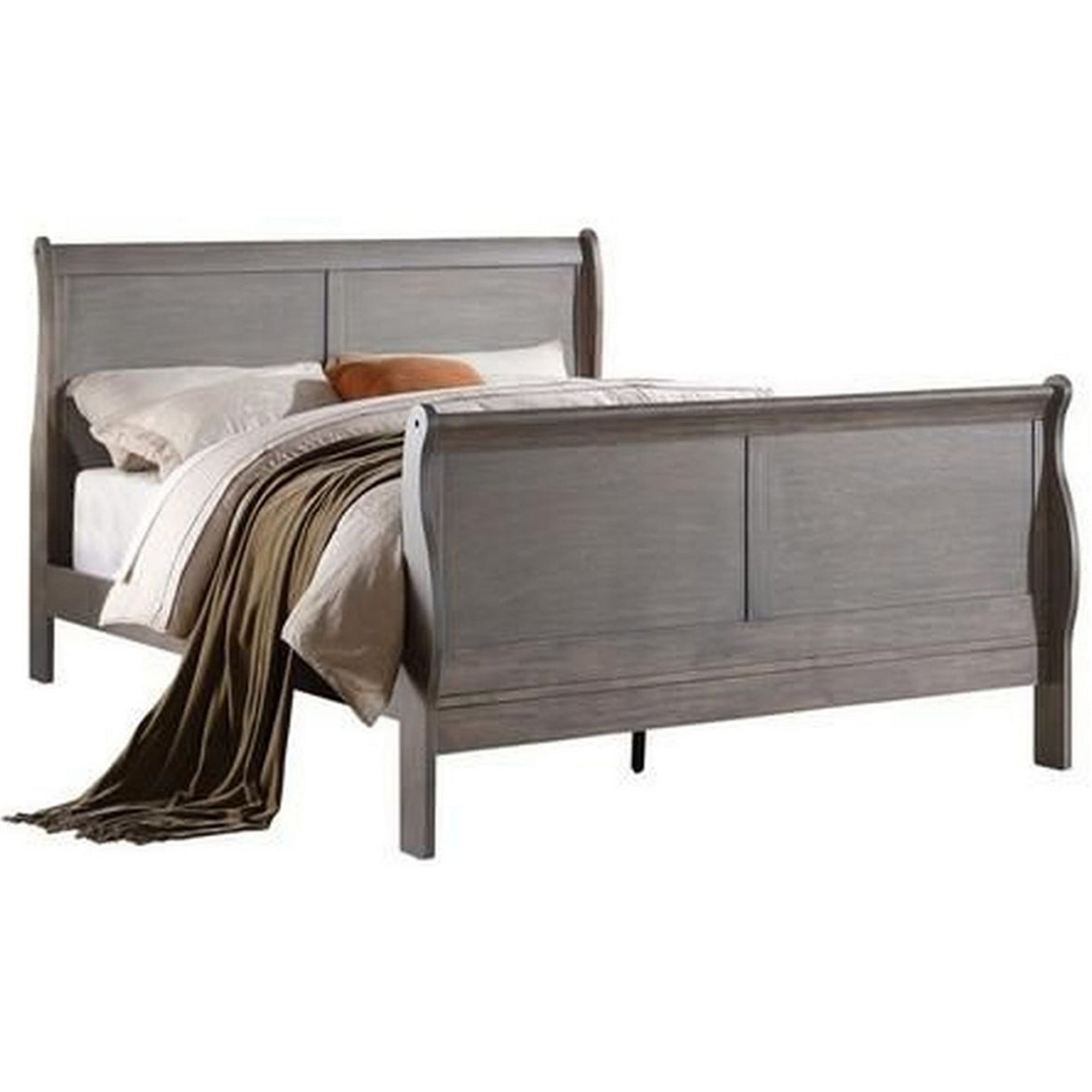 Sleigh Design Full Size Bed with Sleek Legs, Antique Gray