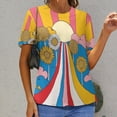 thumbnail image 6 of Nostalgic Vintage Floral Womens Tops Women's Fashion Casual Short Sleeve Flower Print Round Neck Pullover Top Blouse, 6 of 6