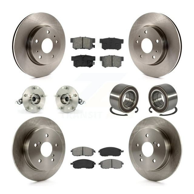 Transit Auto Front Rear Wheel Hub Bearings Assembly Disc Brake Rotors and Semi-Metallic Pads Kit (10Pc) for Car 2007-2013 Suzuki SX4 AWD - Left Right Side (Driver Passenger) KBB-106710