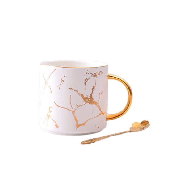 Tazas de café de cerámica nórdica, café de agua, té, desayuno, estilo europeo, tazas de leche mate marmoladas, regalo de pareja de cocina Juegos de servir café y té Oro Blanco/Cuchara 301-400ml Bewildely HA082036-01