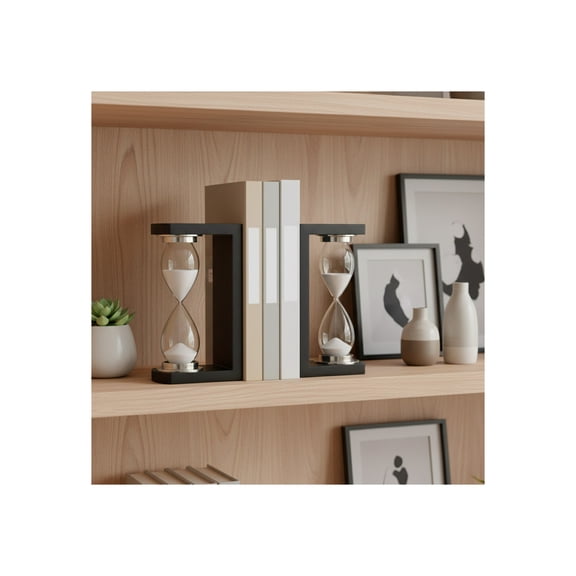 Decorative Hourglass Bookends for Bookshelf Decor - Elegant Book Ends for Book Accessories, Shelf, or Office Decor - Modern Desk Decor, Home Library, or Console Table Decor - Set of 2, 10", Black