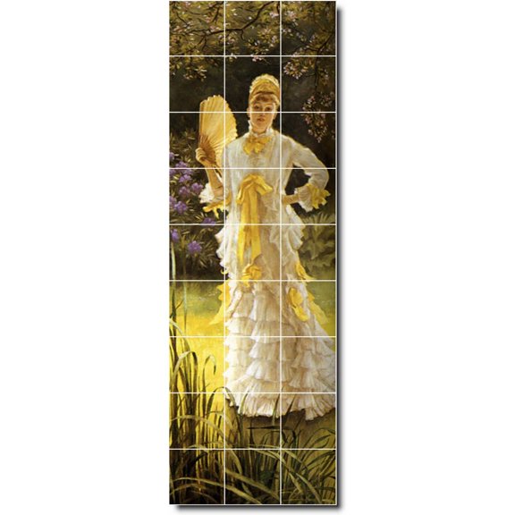 Ceramic Tile Mural-James Tissot Women Painting 120. 12.75" w x 38.25" h using (27) 4.25 x 4.25 ceramic tiles