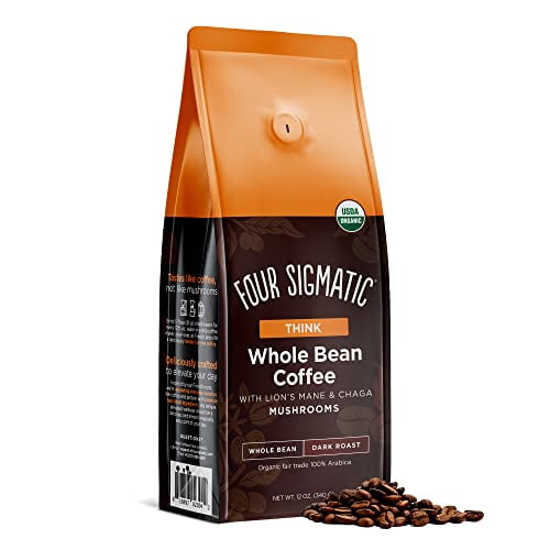 New Dark Roast Organic Whole Bean Coffee from Four Sigmatic | Fair Trade Gourmet Coffee Beans Coated with Lion's Mane & Chaga Mushrooms