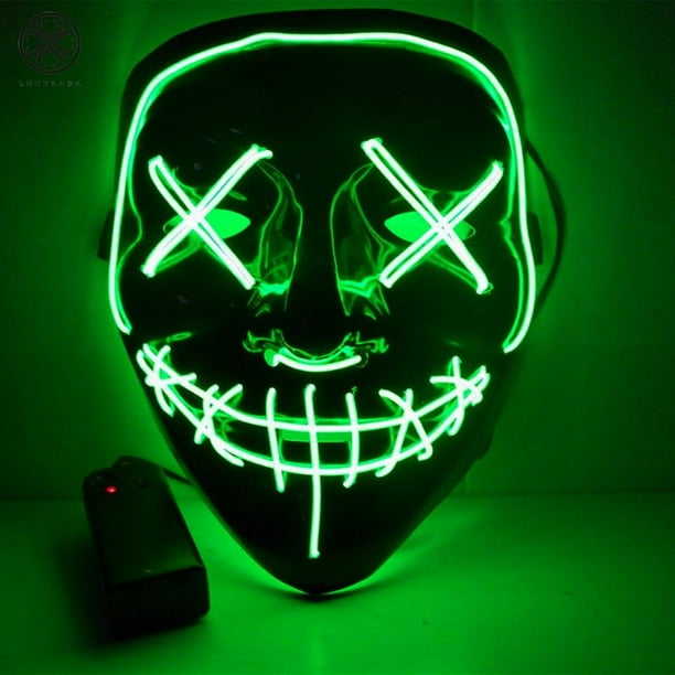 Luxtrada Halloween Led Glow Mask El Wire Light Up The Purge Movie Costume Party Aa Battery 