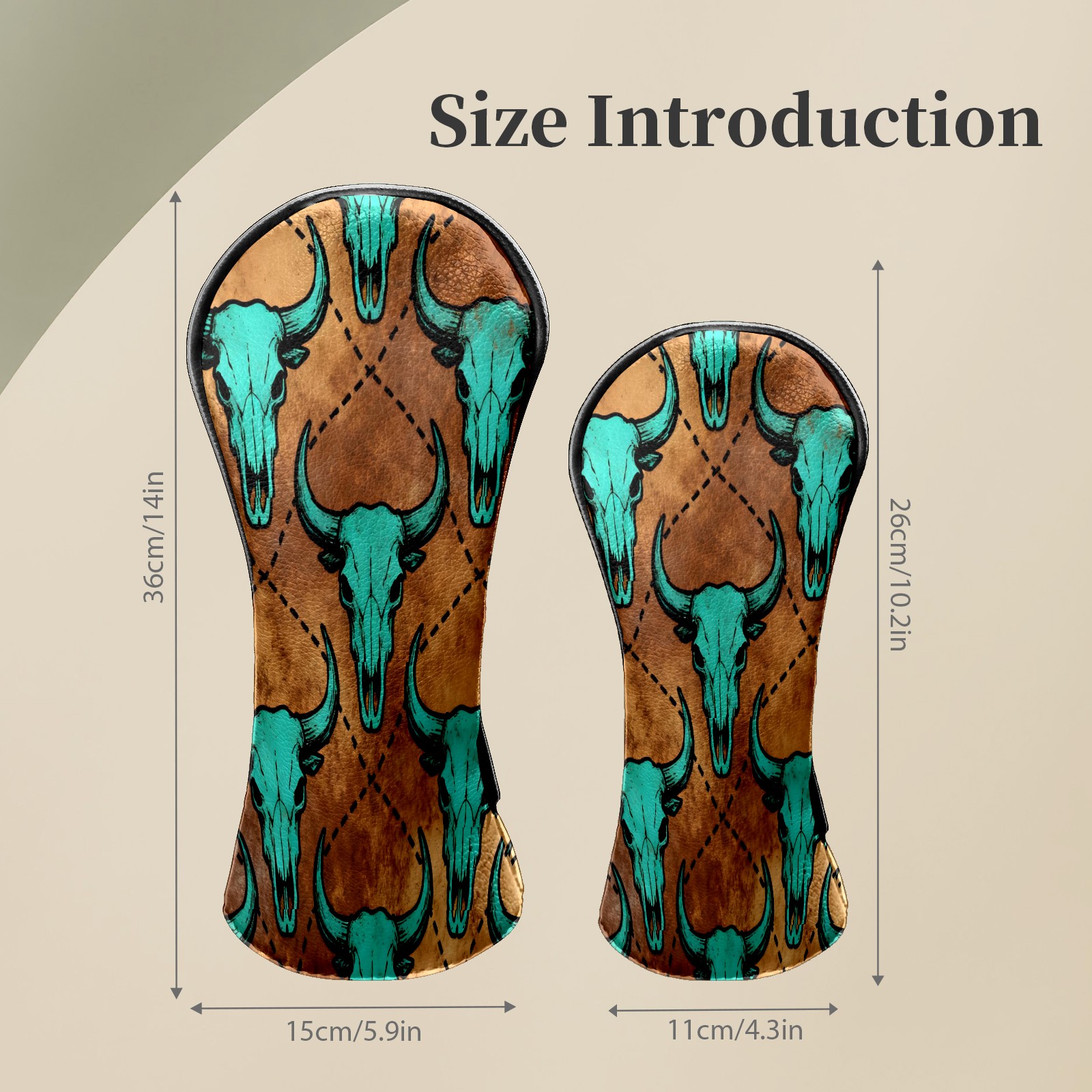 Golf Club Head Covers Brown Bull Skulls Waterproof Leather Golf Head Covers for Men Women Driver Head Cover Fairway Headcover for Golf Lovers