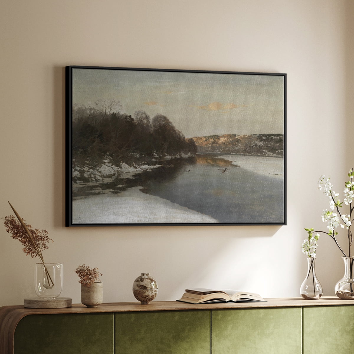 Vintage Landscape-CCLXXXIII By Wexford Home Framed in Black Wood Gallery Wrapped Canvas 25 in. x 37 in.
