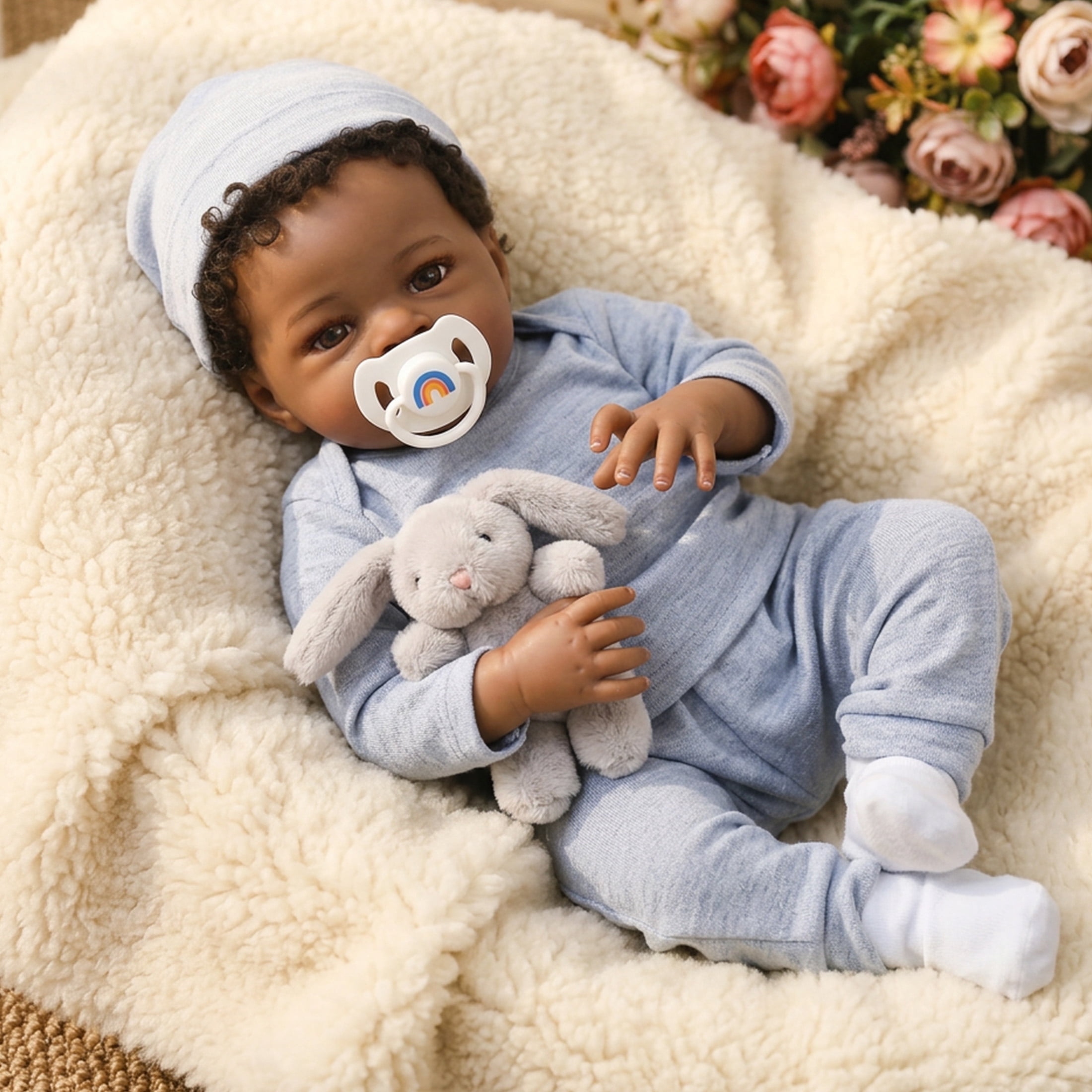 Realistic Reborn Baby Boy Doll, 20 Inch African American Newborn, Lifelike Soft Weighted Body, Hand-Painted Details, Ideal Christmas or Birthday Gift for Kids Age 3+